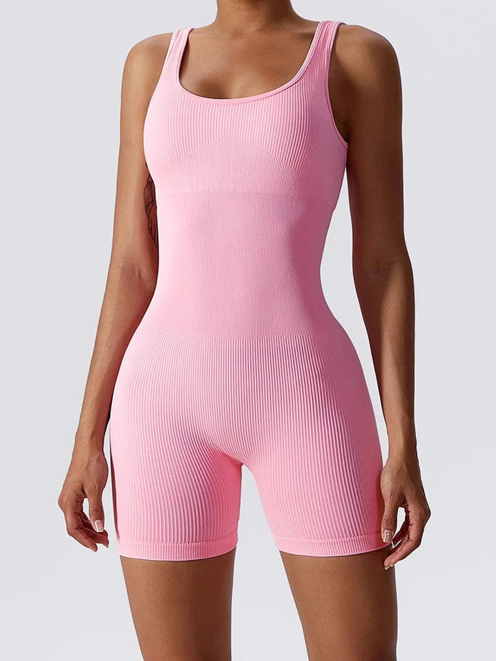 Basic Bae Ribbed Sleeveless Active Romper - ShalayeFashion