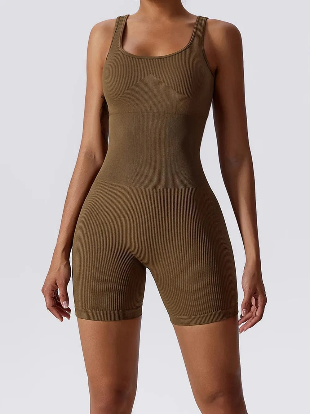 Basic Bae Ribbed Sleeveless Active Romper - ShalayeFashion