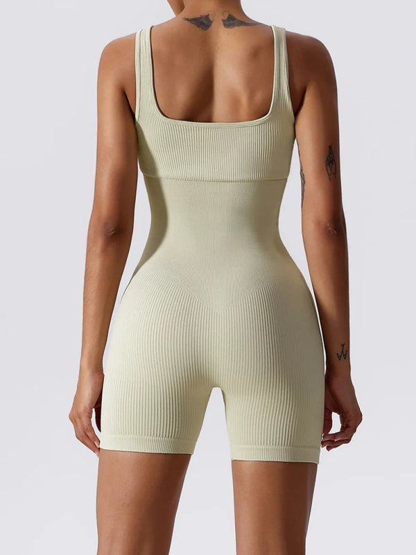 Basic Bae Ribbed Sleeveless Active Romper - ShalayeFashion