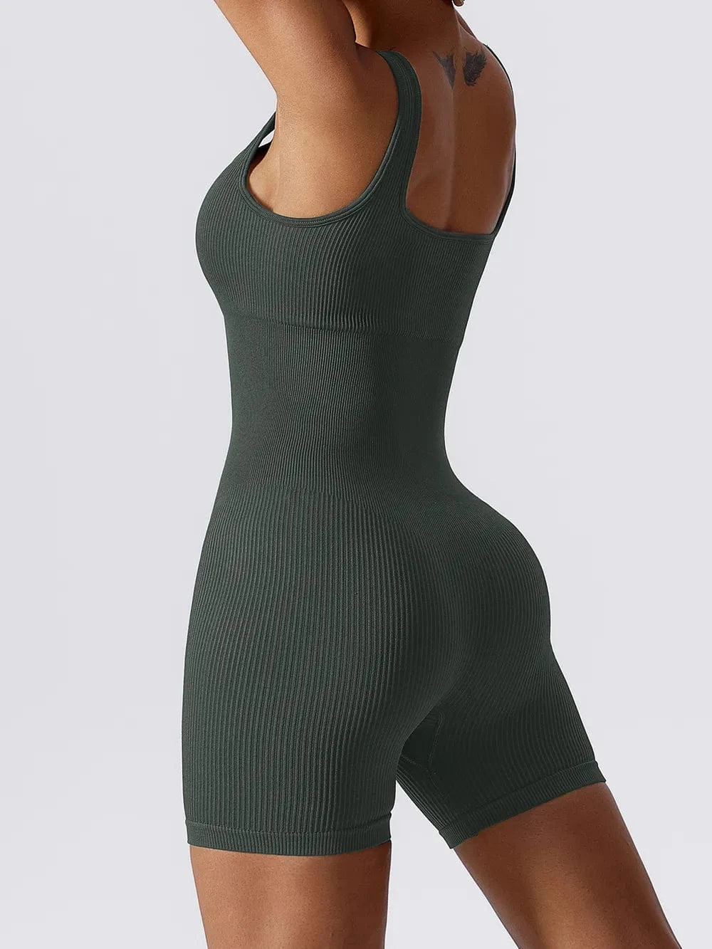 Basic Bae Ribbed Sleeveless Active Romper - ShalayeFashion