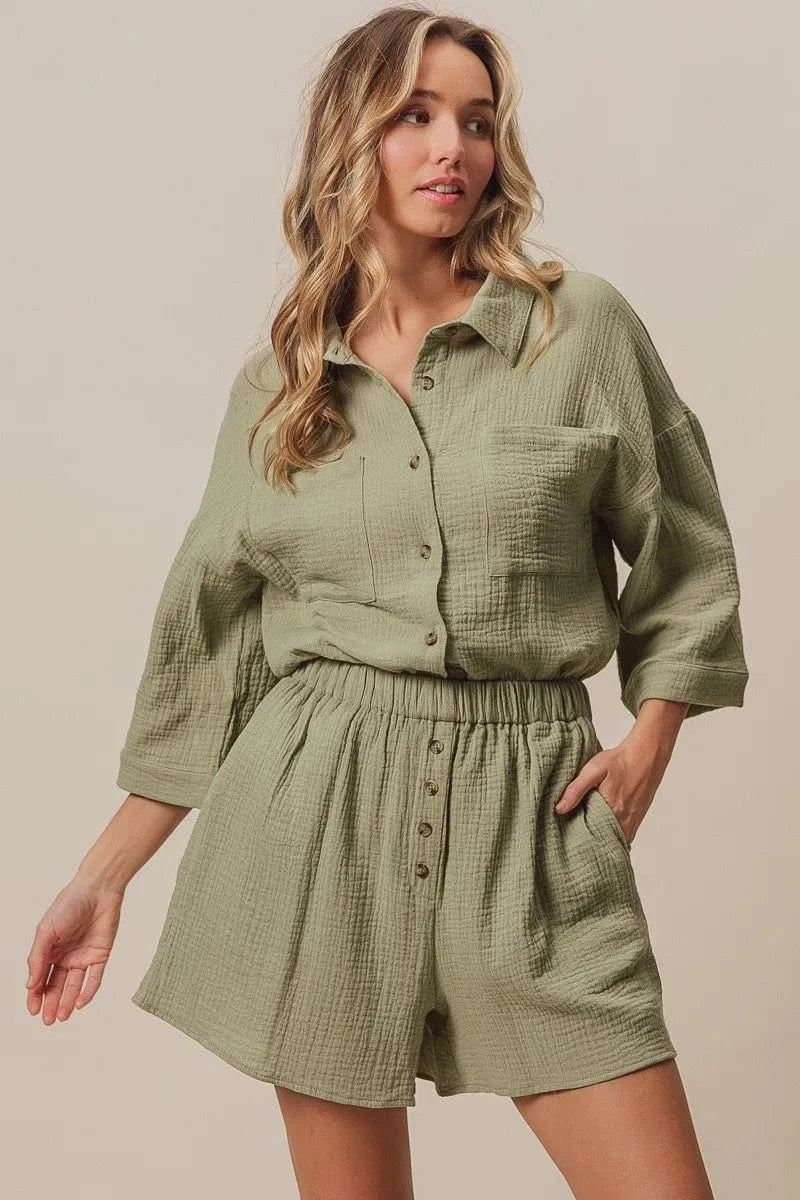 BiBi Crinkle Gauze Shirt and Short Set - ShalayeFashion