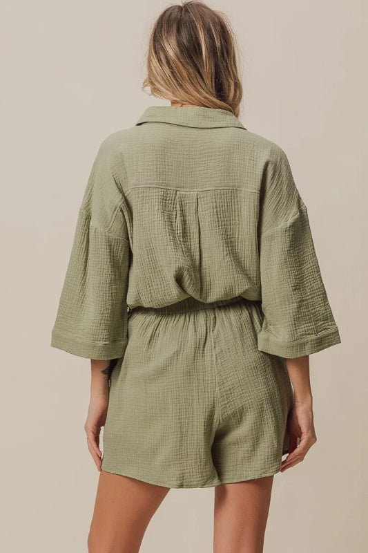 BiBi Crinkle Gauze Shirt and Short Set - ShalayeFashion