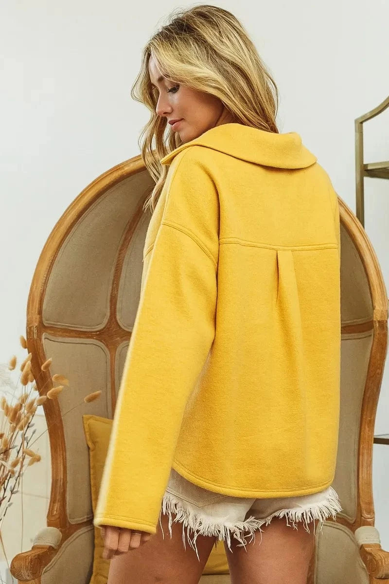 BiBi Flap Pockets Fleece Collared Sweatshirt - ShalayeFashion