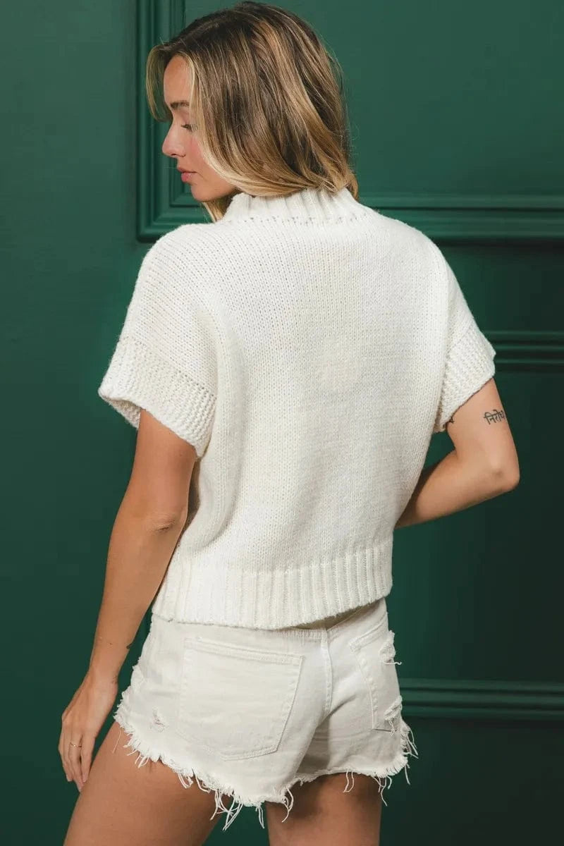 BiBi Gameday Sequin Football Patches Rib Banded Sweater - ShalayeFashion