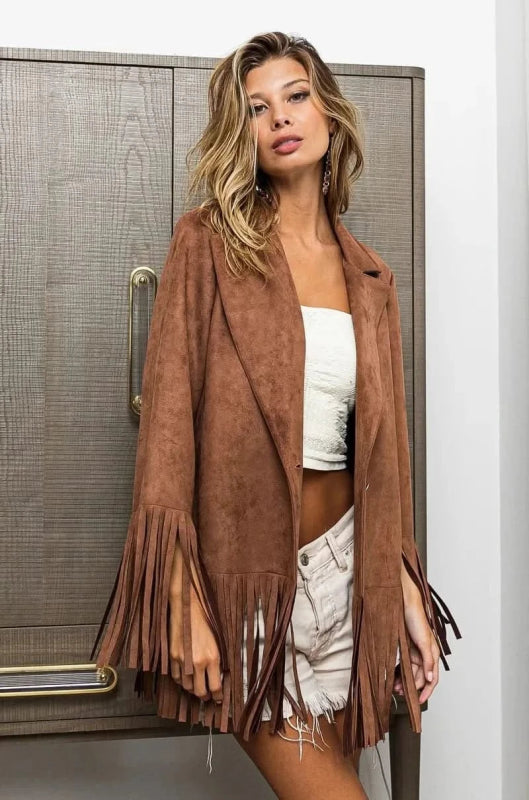 BiBi Single Blazer with Fringed Hem - ShalayeFashion