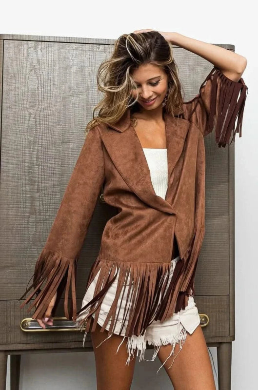 BiBi Single Blazer with Fringed Hem - ShalayeFashion