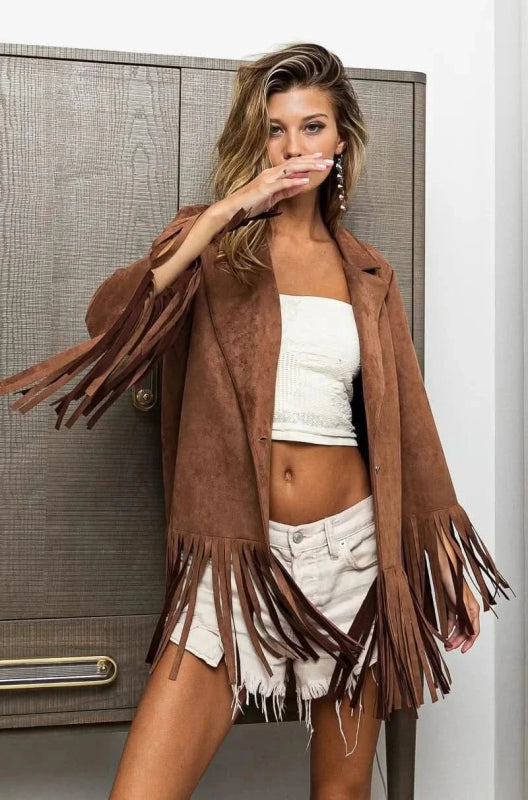 BiBi Single Blazer with Fringed Hem - ShalayeFashion
