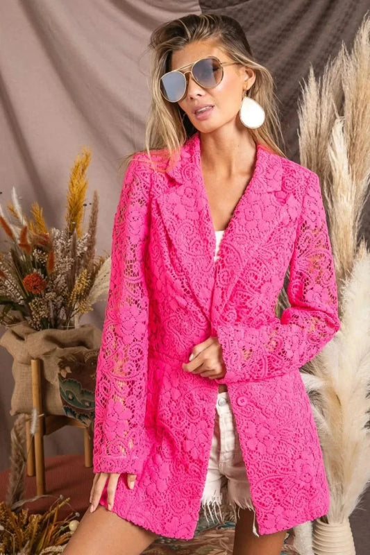 BiBi Single - Breasted Long Sleeve Lace Blazer - ShalayeFashion