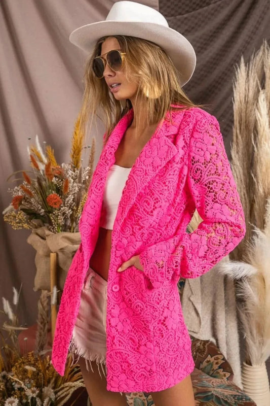 BiBi Single - Breasted Long Sleeve Lace Blazer - ShalayeFashion