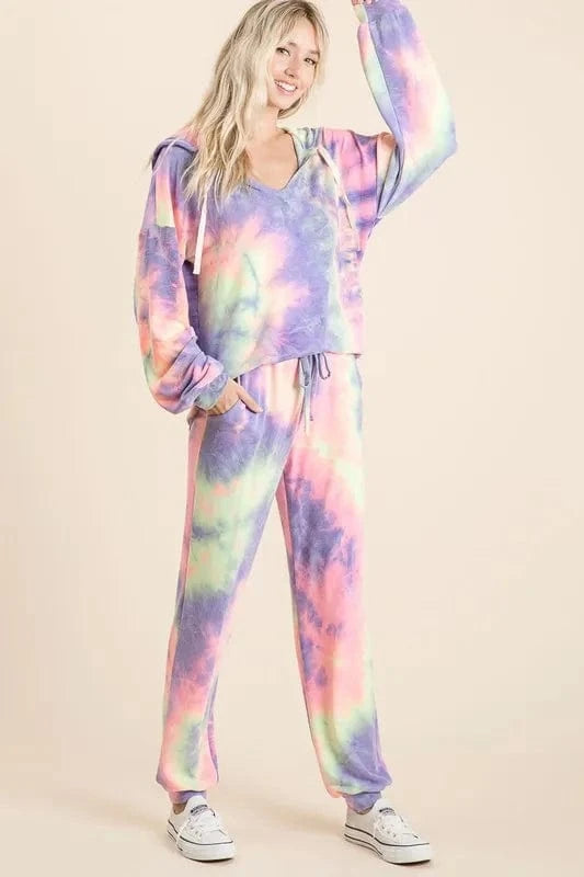 BiBi Tie Dye French Terry Top and Bottom Set - ShalayeFashion
