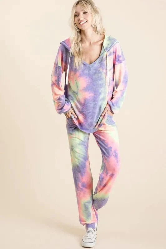 BiBi Tie Dye French Terry Top and Bottom Set - ShalayeFashion