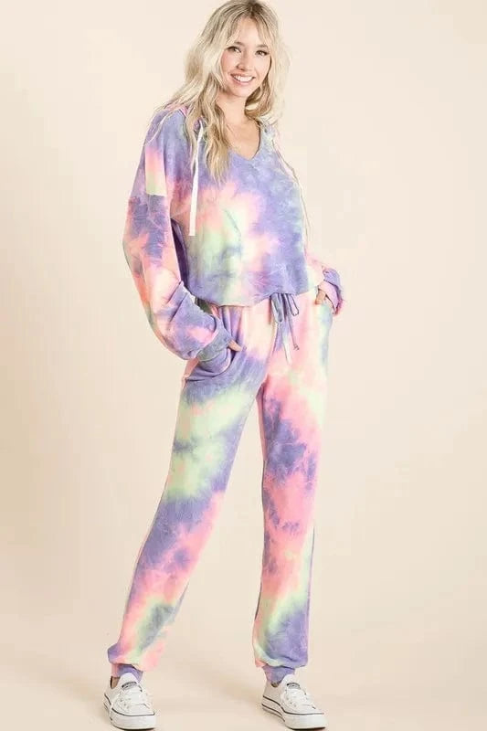 BiBi Tie Dye French Terry Top and Bottom Set - ShalayeFashion
