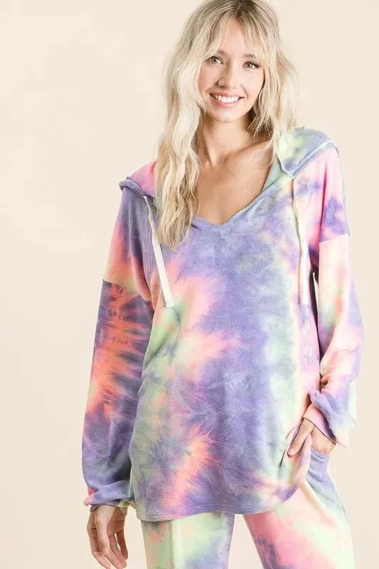 BiBi Tie Dye French Terry Top and Bottom Set - ShalayeFashion