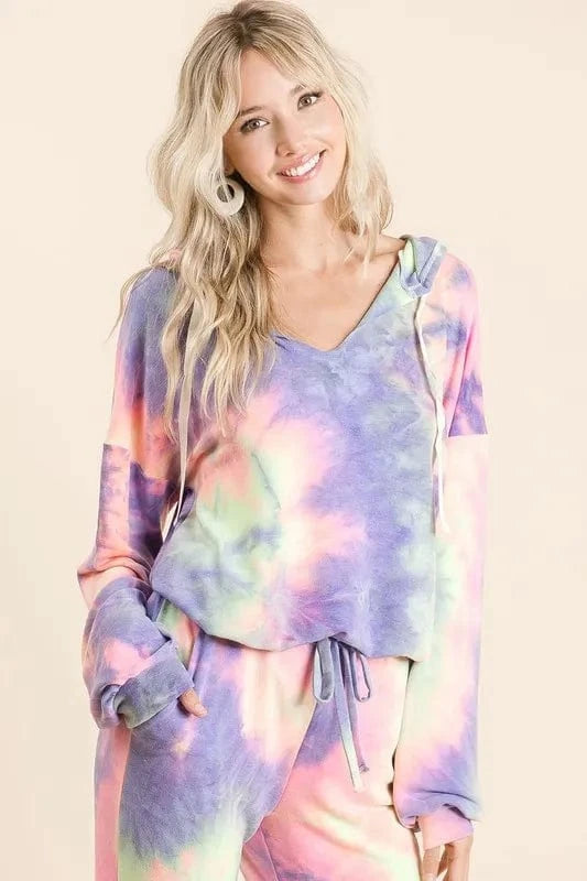 BiBi Tie Dye French Terry Top and Bottom Set - ShalayeFashion
