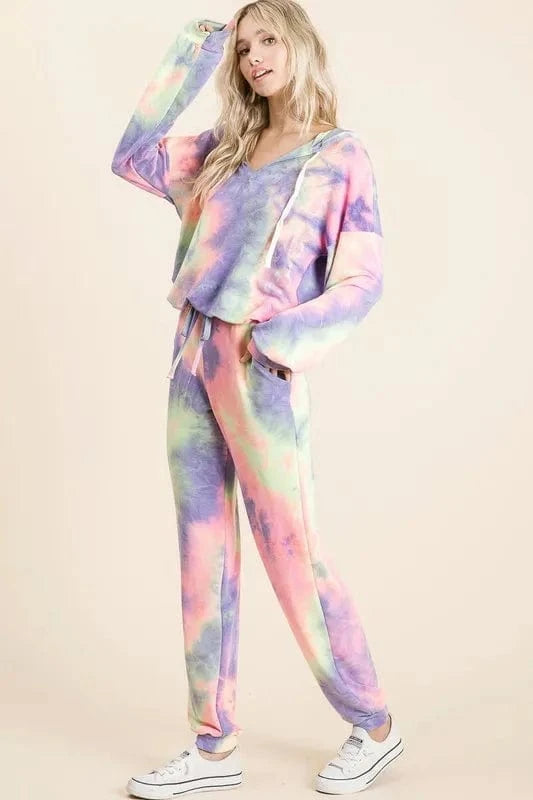 BiBi Tie Dye French Terry Top and Bottom Set - ShalayeFashion