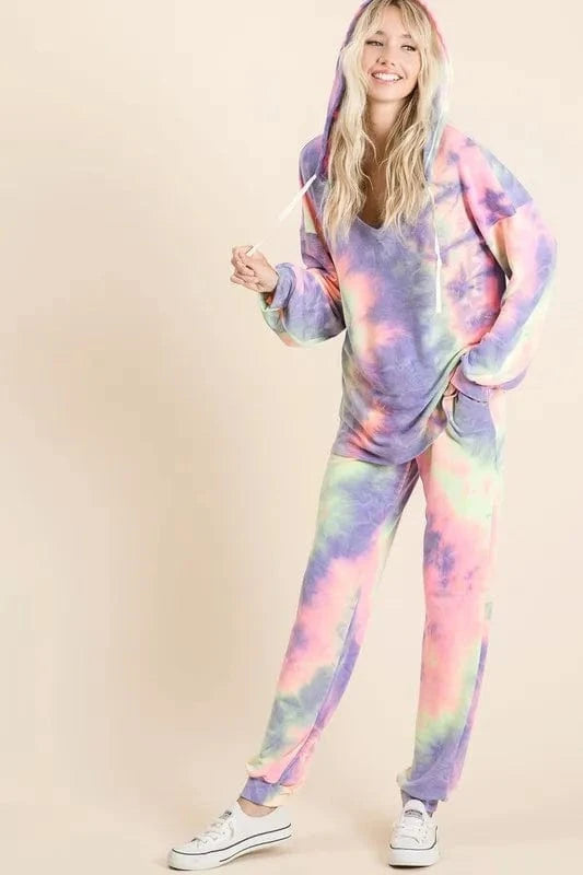 BiBi Tie Dye French Terry Top and Bottom Set - ShalayeFashion