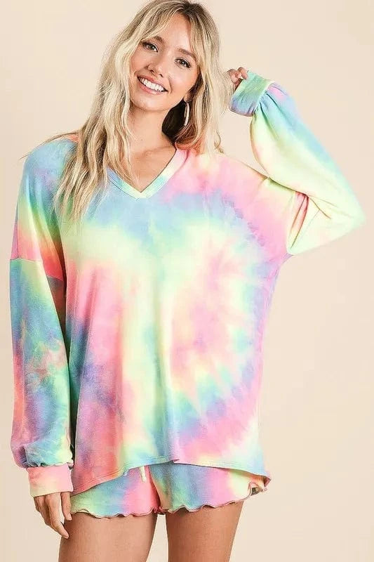 BiBi Tie Dye French Terry Top and Shorts Set - ShalayeFashion
