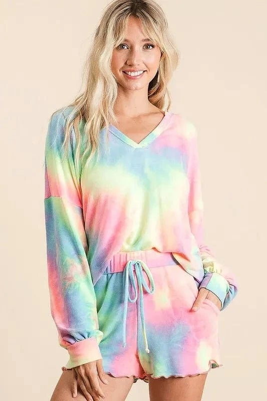 BiBi Tie Dye French Terry Top and Shorts Set - ShalayeFashion