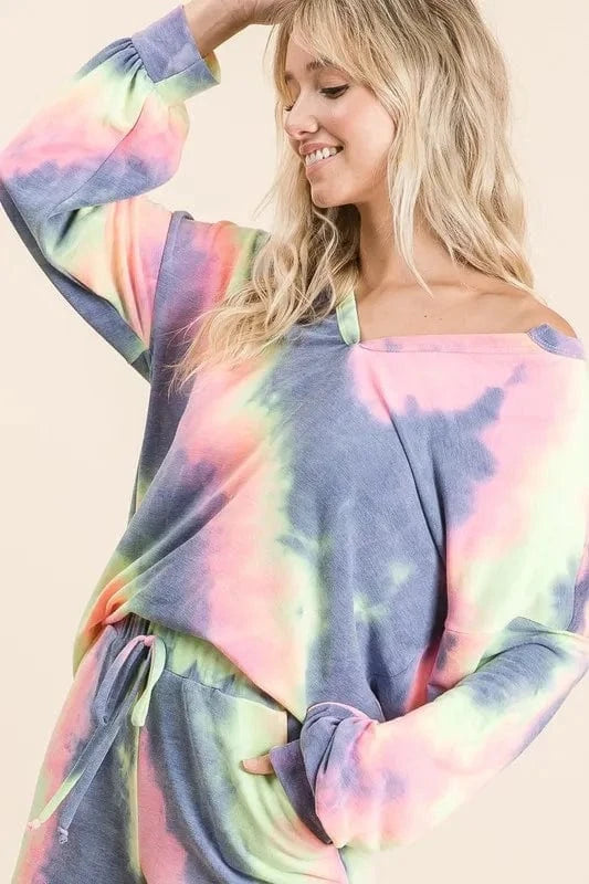 BiBi Tie Dye French Terry Top and Shorts Set - ShalayeFashion