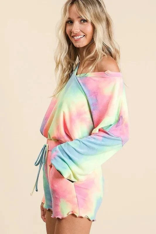 BiBi Tie Dye French Terry Top and Shorts Set - ShalayeFashion