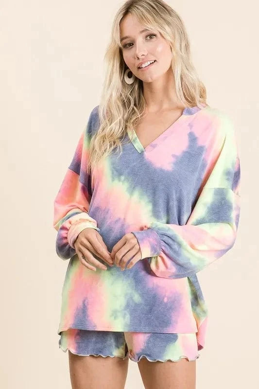 BiBi Tie Dye French Terry Top and Shorts Set - ShalayeFashion
