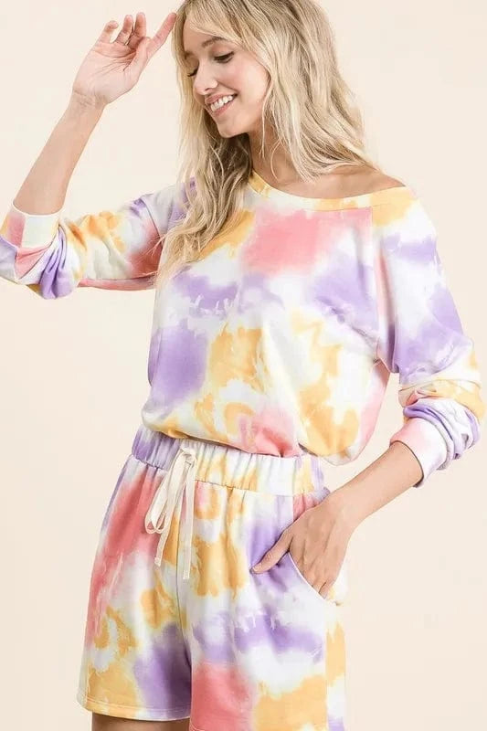 BiBi Tie Dye French Terry Top and Shorts Set - ShalayeFashion