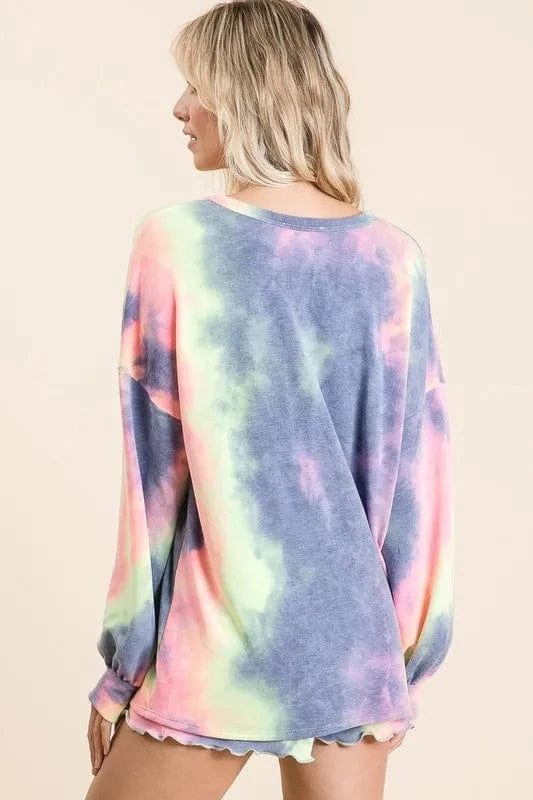 BiBi Tie Dye French Terry Top and Shorts Set - ShalayeFashion