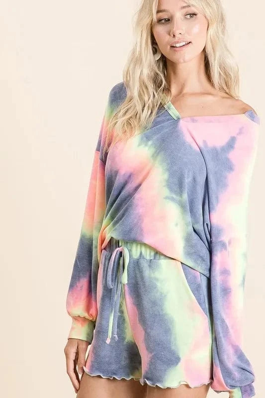 BiBi Tie Dye French Terry Top and Shorts Set - ShalayeFashion