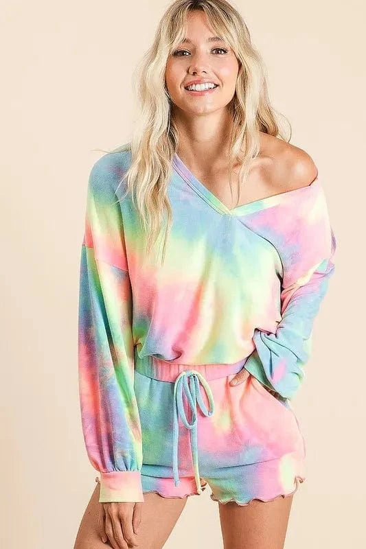 BiBi Tie Dye French Terry Top and Shorts Set - ShalayeFashion