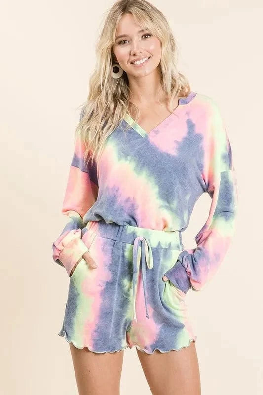 BiBi Tie Dye French Terry Top and Shorts Set - ShalayeFashion