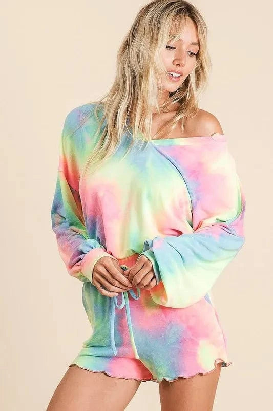 BiBi Tie Dye French Terry Top and Shorts Set - ShalayeFashion