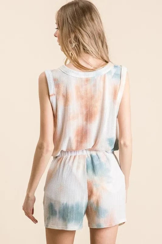 BiBi Tie Dye Textured Knit Top and Shorts Set - ShalayeFashion