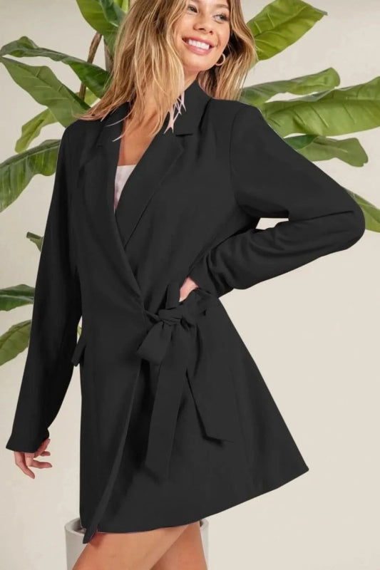 BiBi Wrap Tie Detailed Long Blazer - ShalayeFashion