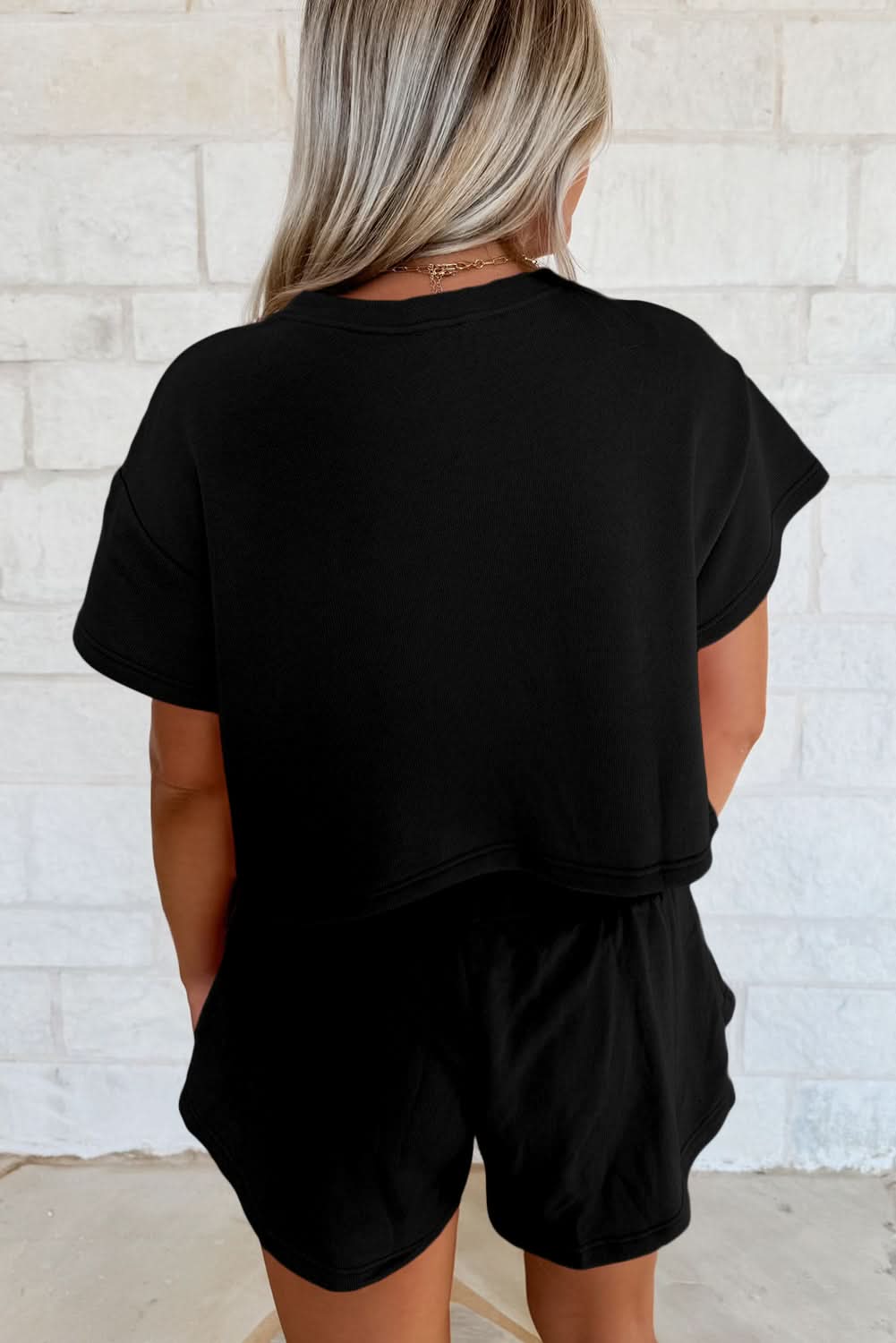 Black Cropped Tee & Ruffle Skort Set - ShalayeFashion