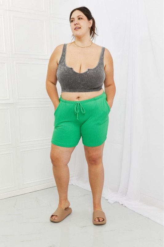 Blumin Apparel Too Good Full Size Ribbed Shorts in Green - ShalayeFashion