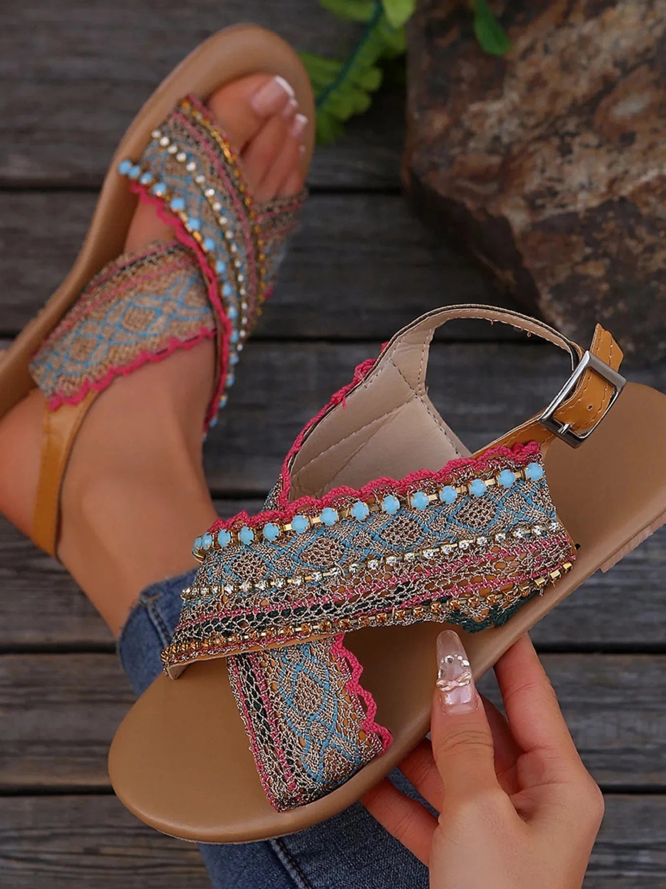 Bohemian Cross - Strap Flat Sandals - ShalayeFashion