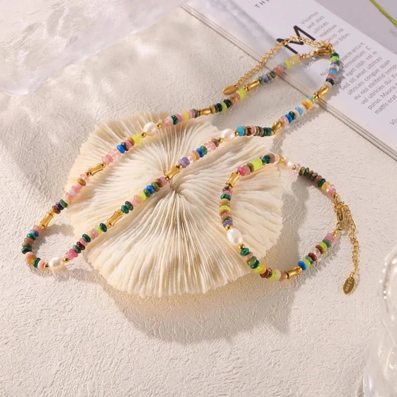 Bohemian Natural Stone Pearl Beaded Jewelry Set - ShalayeFashion