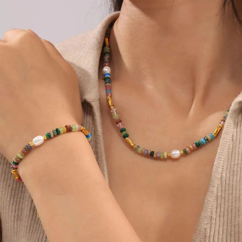 Bohemian Natural Stone Pearl Beaded Jewelry Set - ShalayeFashion