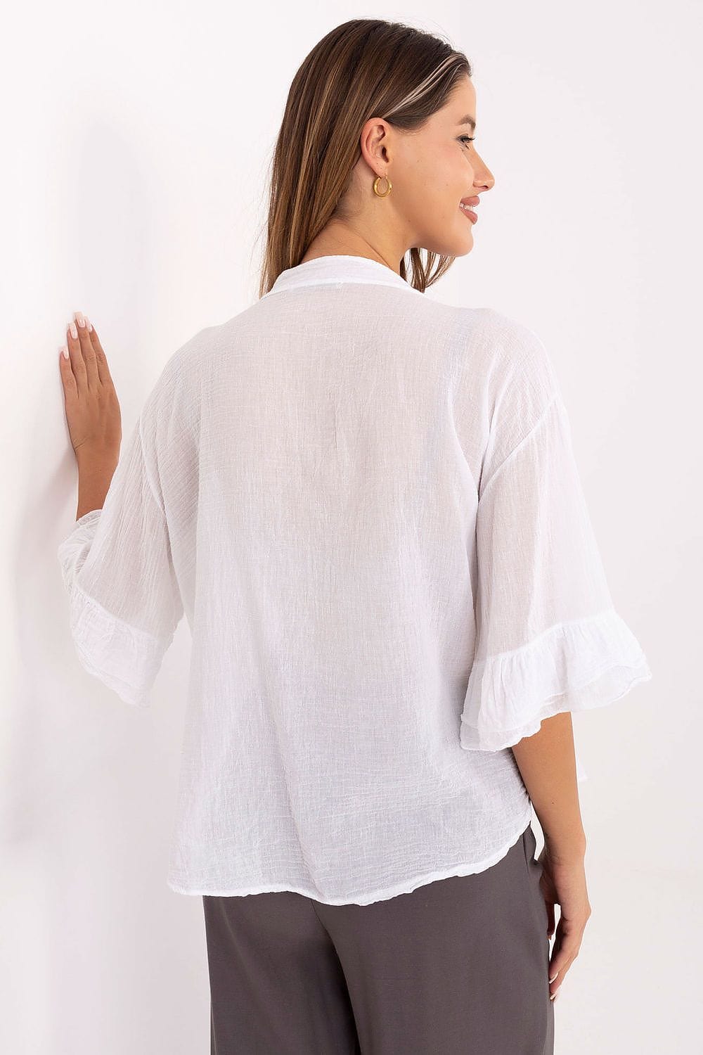 Boho Cotton Shirt Three Quarter Flounce - ShalayeFashion