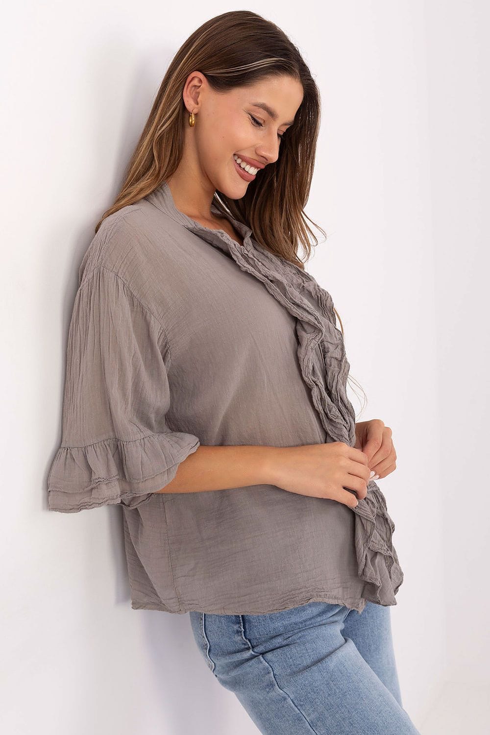 Boho Cotton Shirt Three Quarter Flounce - ShalayeFashion