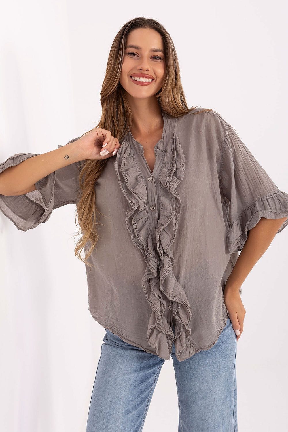 Boho Cotton Shirt Three Quarter Flounce - ShalayeFashion