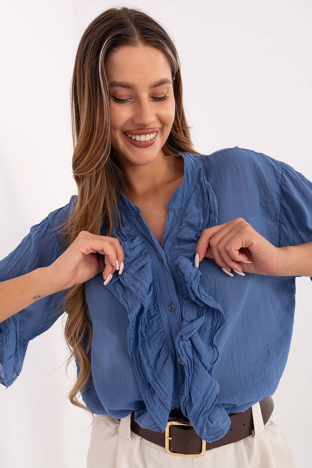 Boho Cotton Shirt Three Quarter Flounce - ShalayeFashion