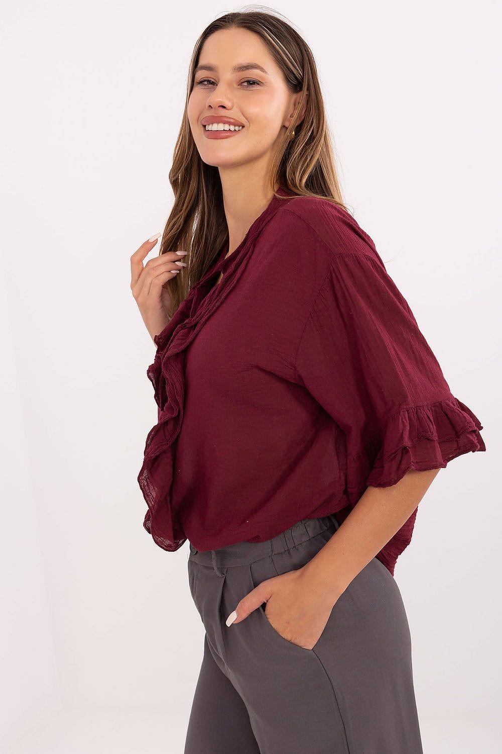 Boho Cotton Shirt Three Quarter Flounce - ShalayeFashion