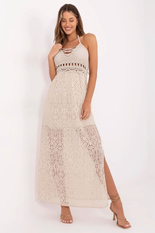 Boho Maxi Dress Lace Pattern Padded - ShalayeFashion