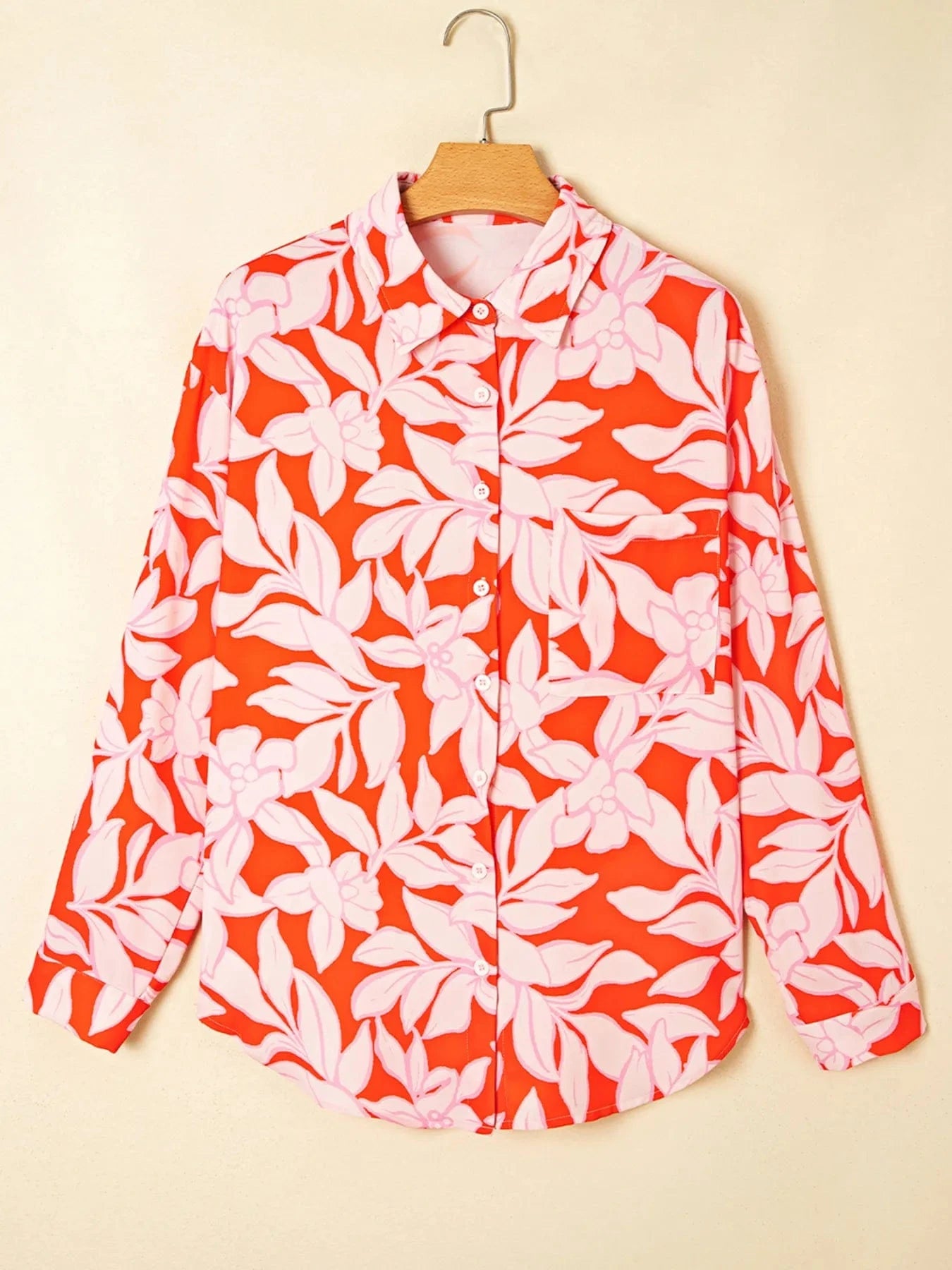Botanical Print Single Chest Pocket Button Up Shirt - ShalayeFashion
