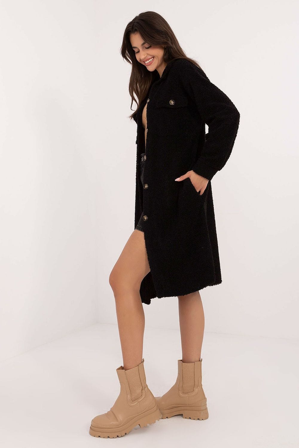 Boucle Fabric Shirt Patch Pockets Collar - ShalayeFashion