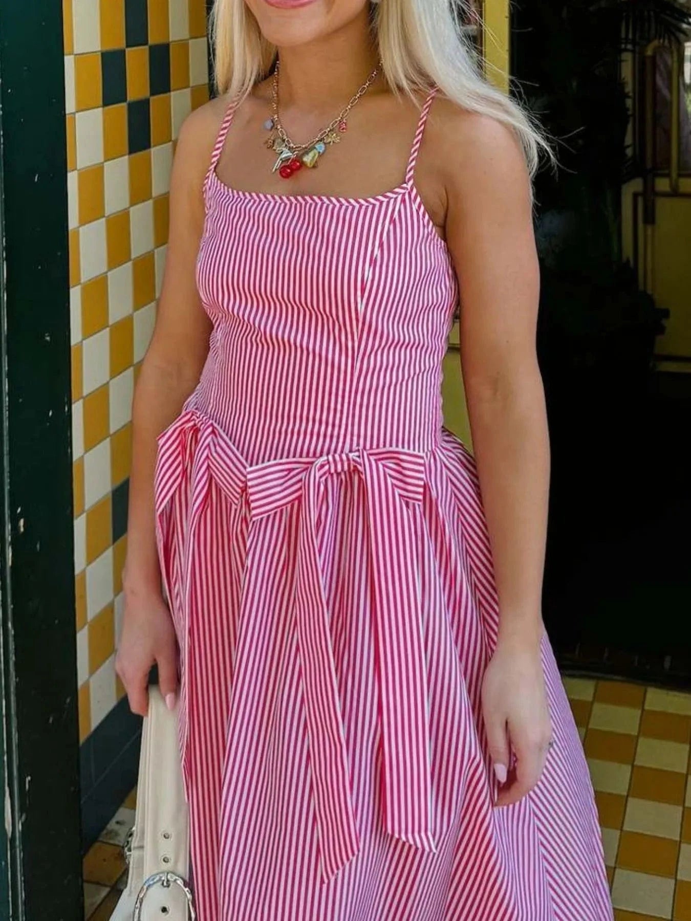 Bow Detail Midi Cami Dress - ShalayeFashion