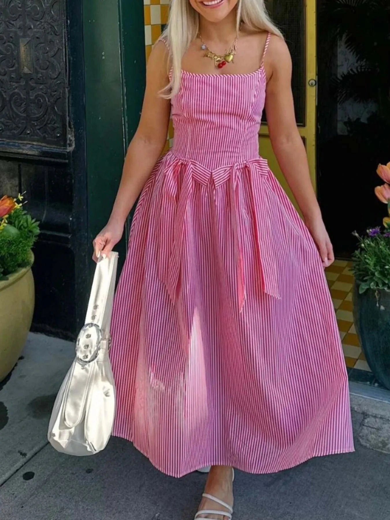 Bow Detail Midi Cami Dress - ShalayeFashion