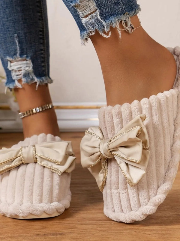 Bow Embellished Indoor Slippers - ShalayeFashion
