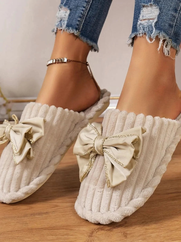 Bow Embellished Indoor Slippers - ShalayeFashion